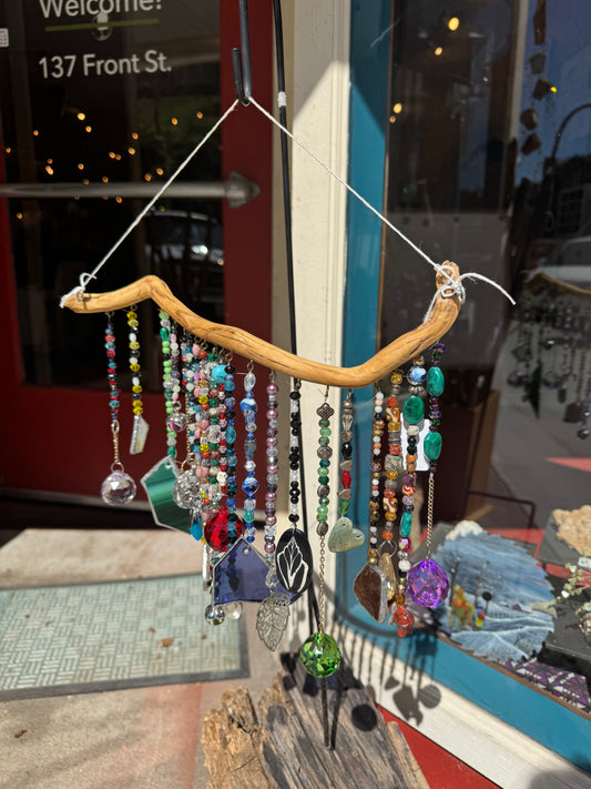 Crystal Stained Glass Handmade Beaded Suncatcher on Driftwood Sparkle Shine