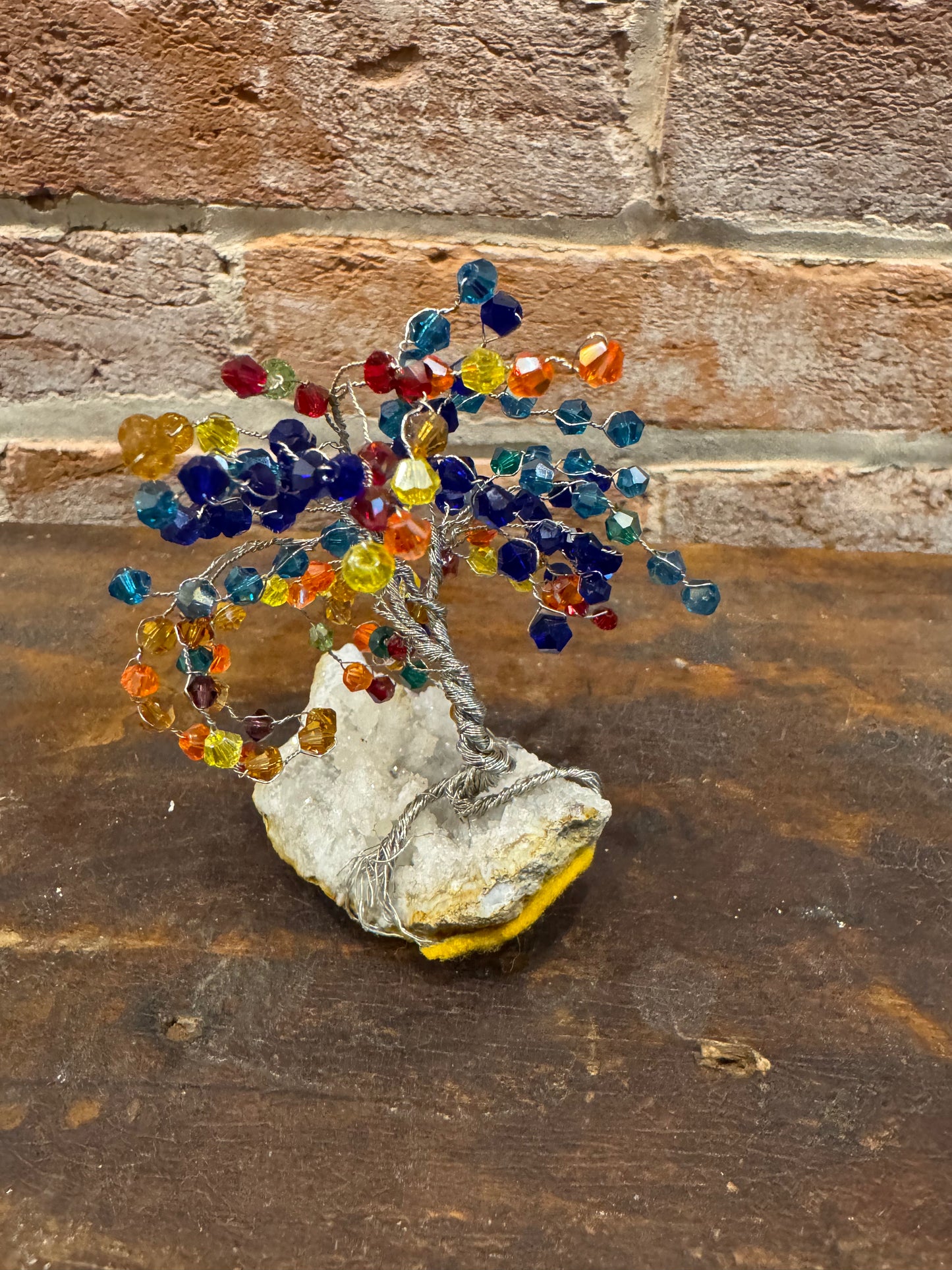 Handcrafted wire and bead tree sculpture on quartz rock home or garden decor
