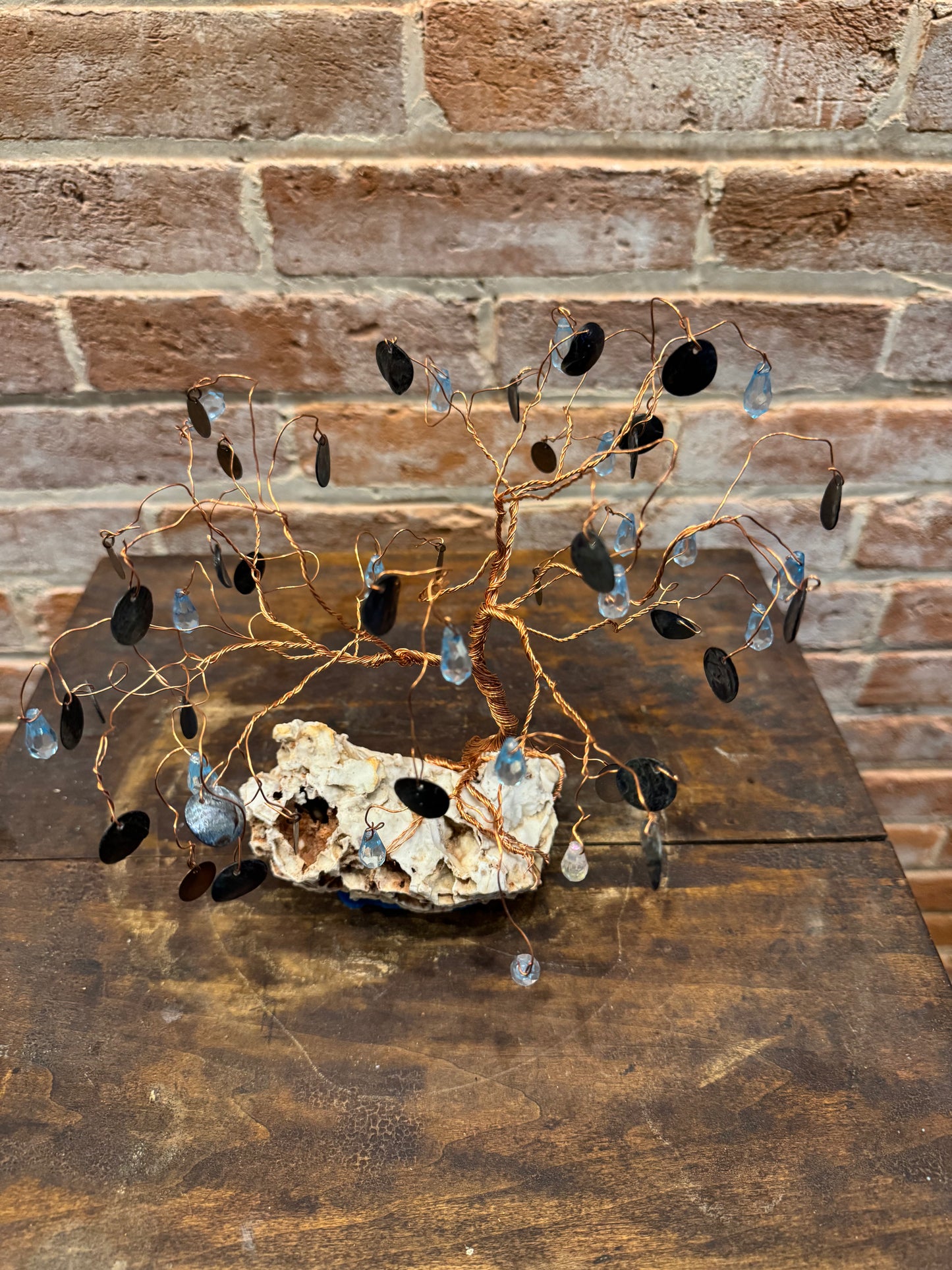 Wire "Money Tree" Sculpture on Missouri Drusy Quartz