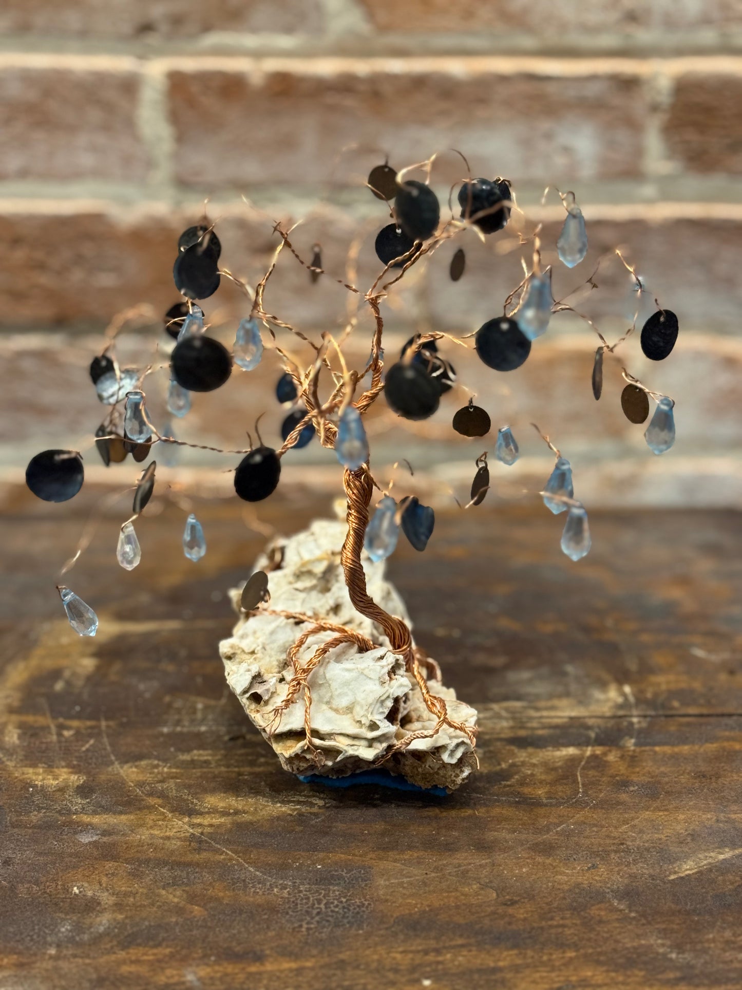 Wire "Money Tree" Sculpture on Missouri Drusy Quartz