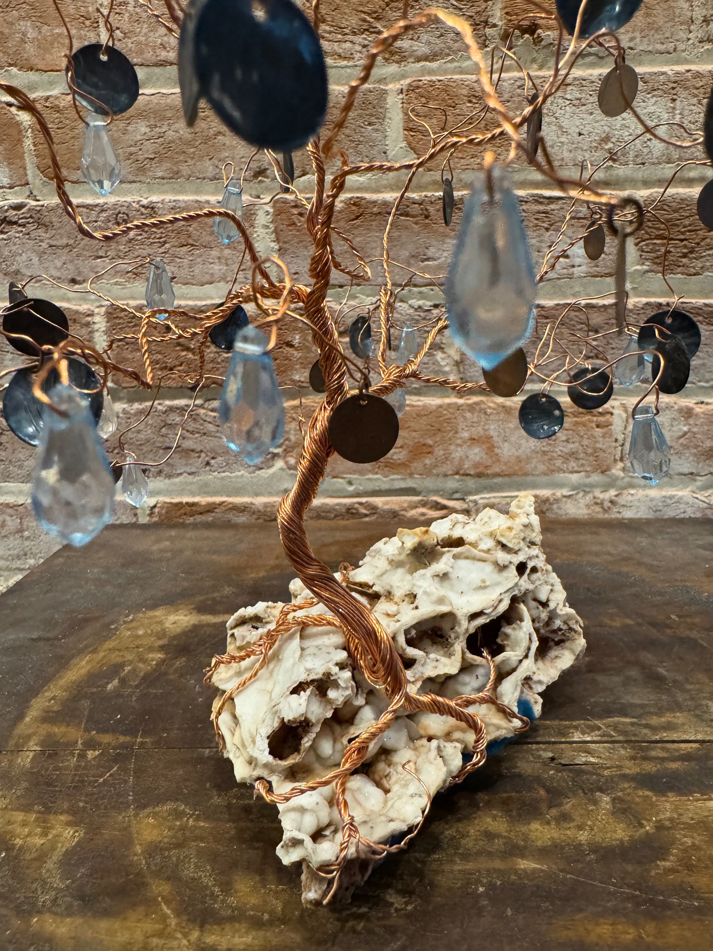 Wire "Money Tree" Sculpture on Missouri Drusy Quartz