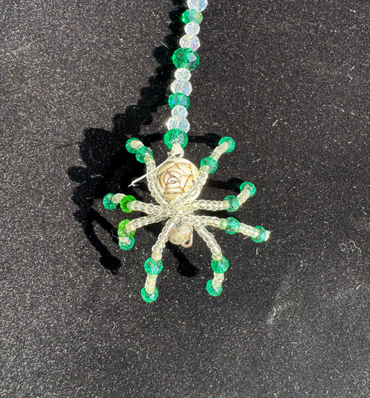 Green Beaded Spider Mini Suncatcher Ornament Rearview Mirror Decor