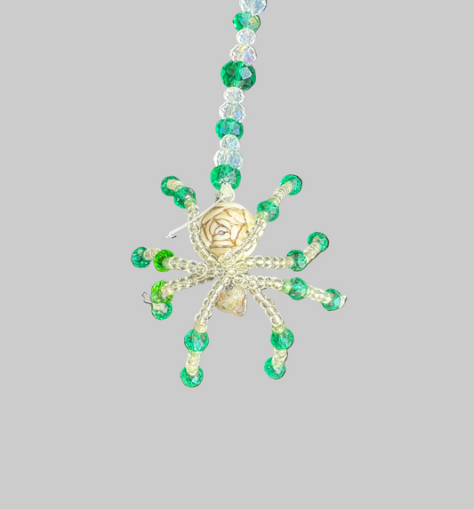 Green Beaded Spider Mini Suncatcher Ornament Rearview Mirror Decor