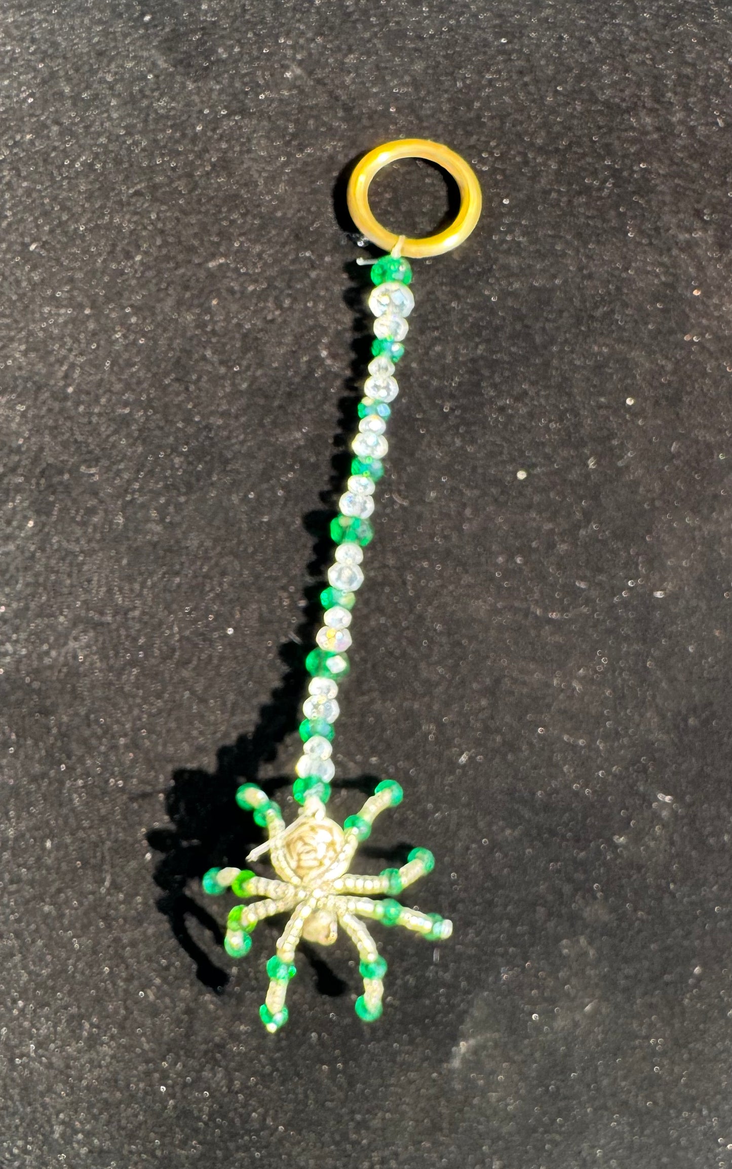 Green Beaded Spider Mini Suncatcher Ornament Rearview Mirror Decor