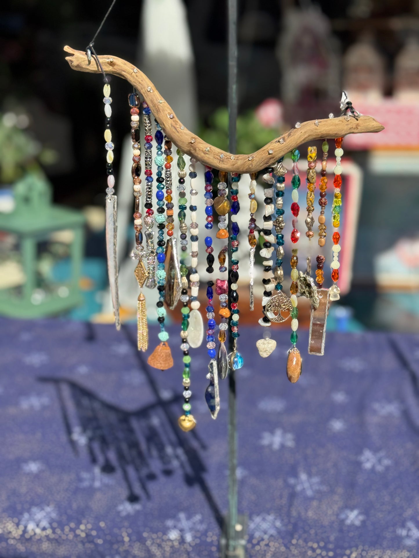 Suncatcher on Driftwood with Crystal Beads and Repurposed Jewelry Pieces