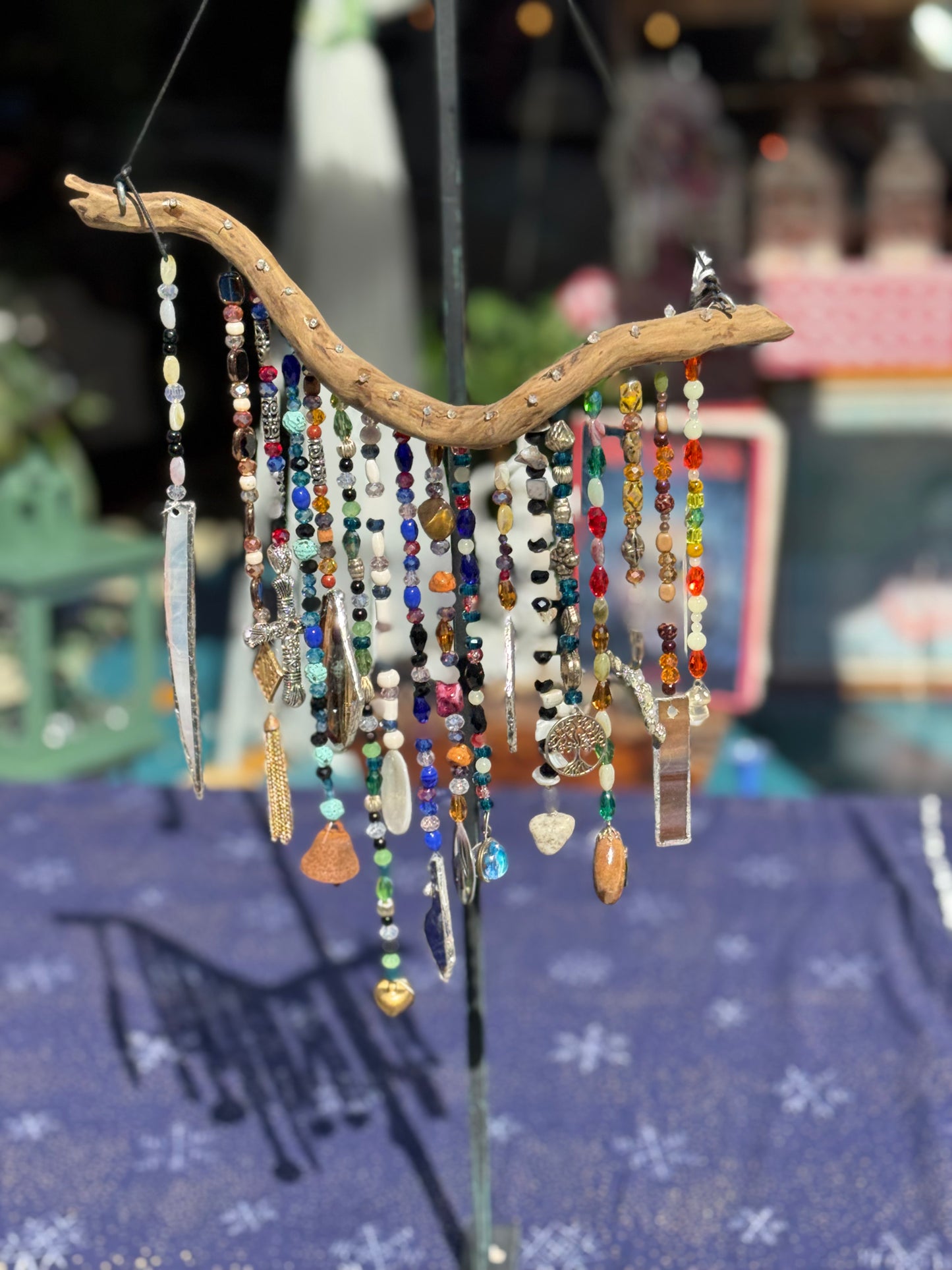 Suncatcher on Driftwood with Crystal Beads and Repurposed Jewelry Pieces
