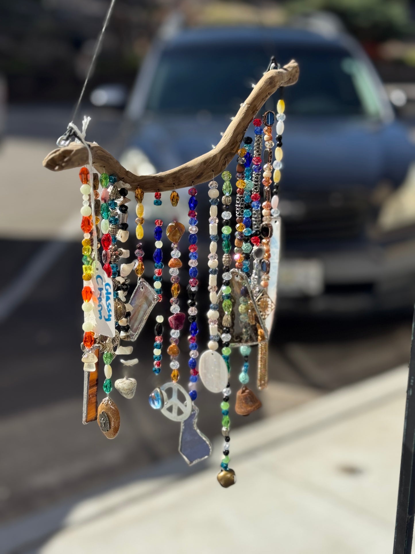 Suncatcher on Driftwood with Crystal Beads and Repurposed Jewelry Pieces