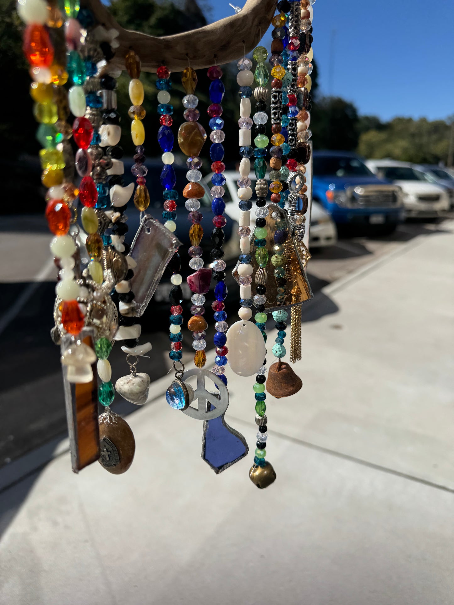 Suncatcher on Driftwood with Crystal Beads and Repurposed Jewelry Pieces
