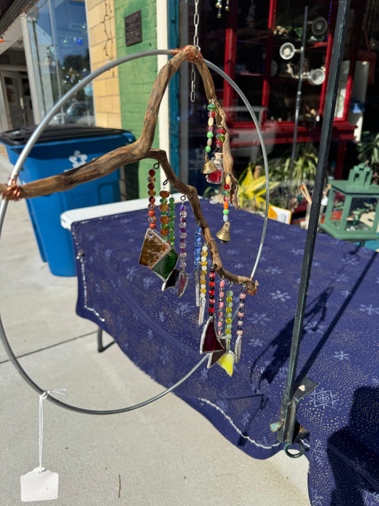 Crystal Multicolor Suncatcher in Metal Hoop with Stained Glass Pieces