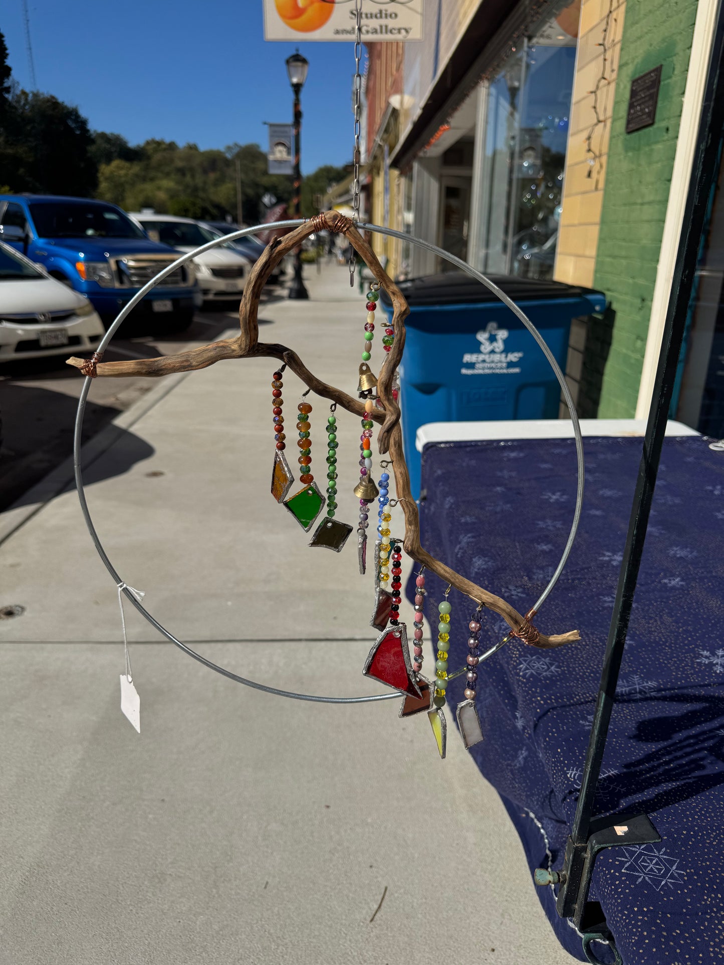 Crystal Multicolor Suncatcher in Metal Hoop with Stained Glass Pieces