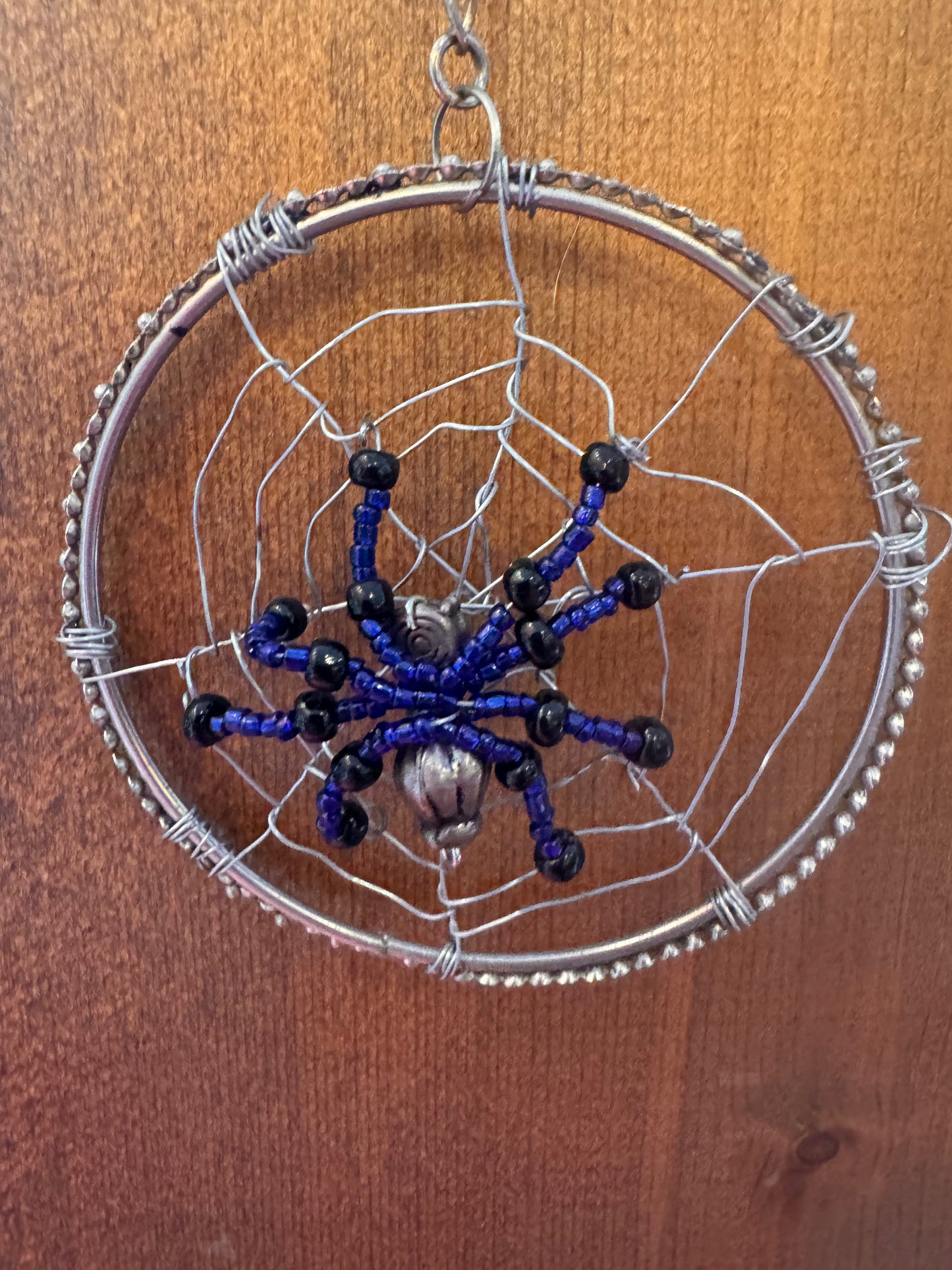 Handmade Christmas Spider Ornament in Black and Royal Blue