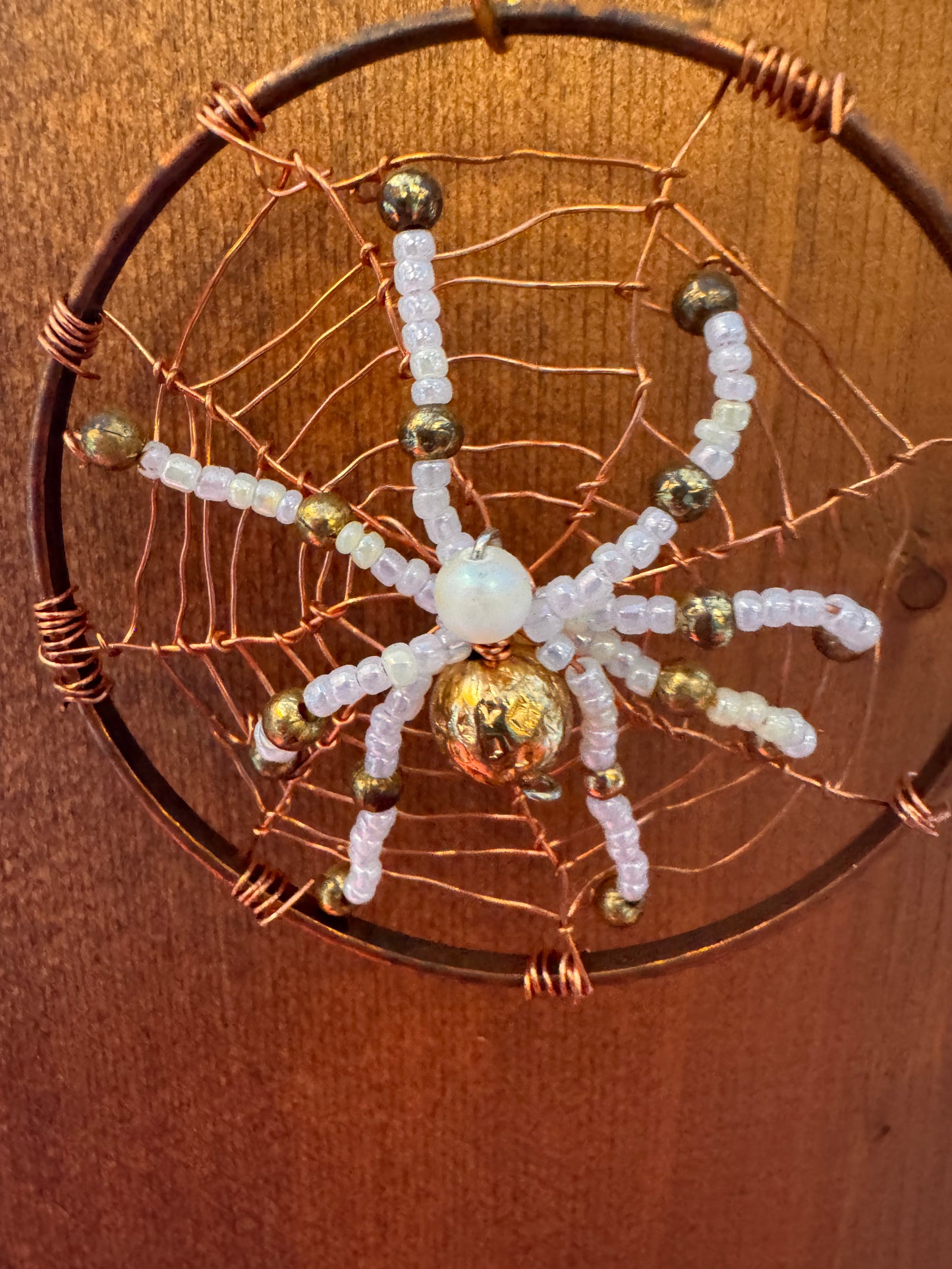Handmade Pearl and Gold Colored Beaded Christmas Spider Ornament