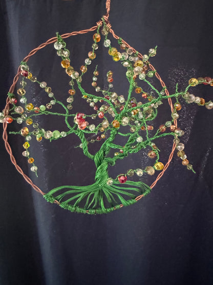 Tree Suncatcher in 3D Handmade with Crystal Beads