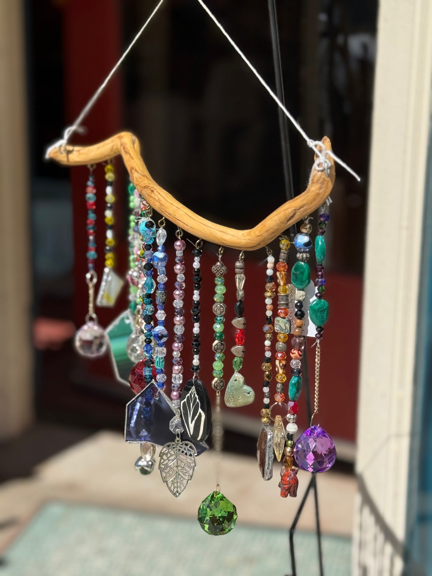 Crystal Stained Glass Handmade Beaded Suncatcher on Driftwood Sparkle Shine