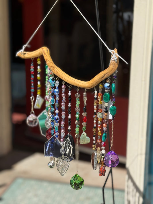 Crystal Stained Glass Handmade Beaded Suncatcher on Driftwood Sparkle Shine