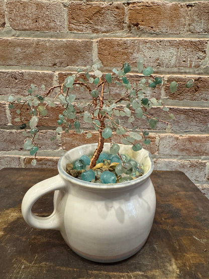 Handcrafted Copper Wire Tree Sculpture with Green Stone Bead Leaves in Pfalsgraff Creamer