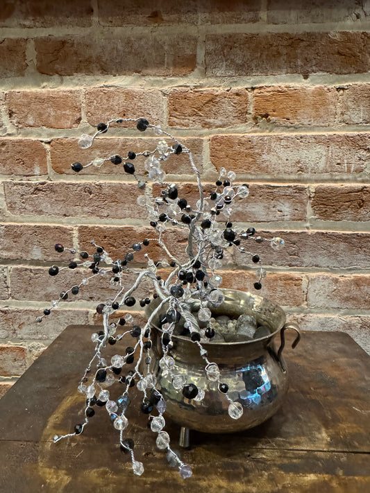 Black and Clear Crystal Wire Tree in Silver Colored Metal Mini Cauldron