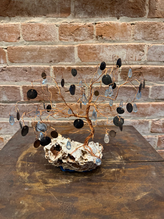 Wire "Money Tree" Sculpture on Missouri Drusy Quartz