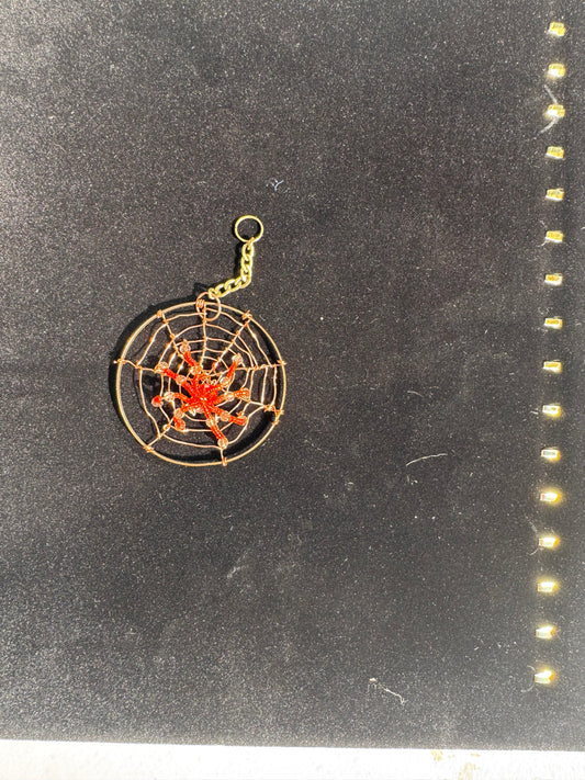 Red and Oranger Spider in Web Ornament