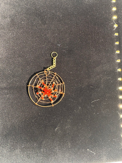 Red and Oranger Spider in Web Ornament