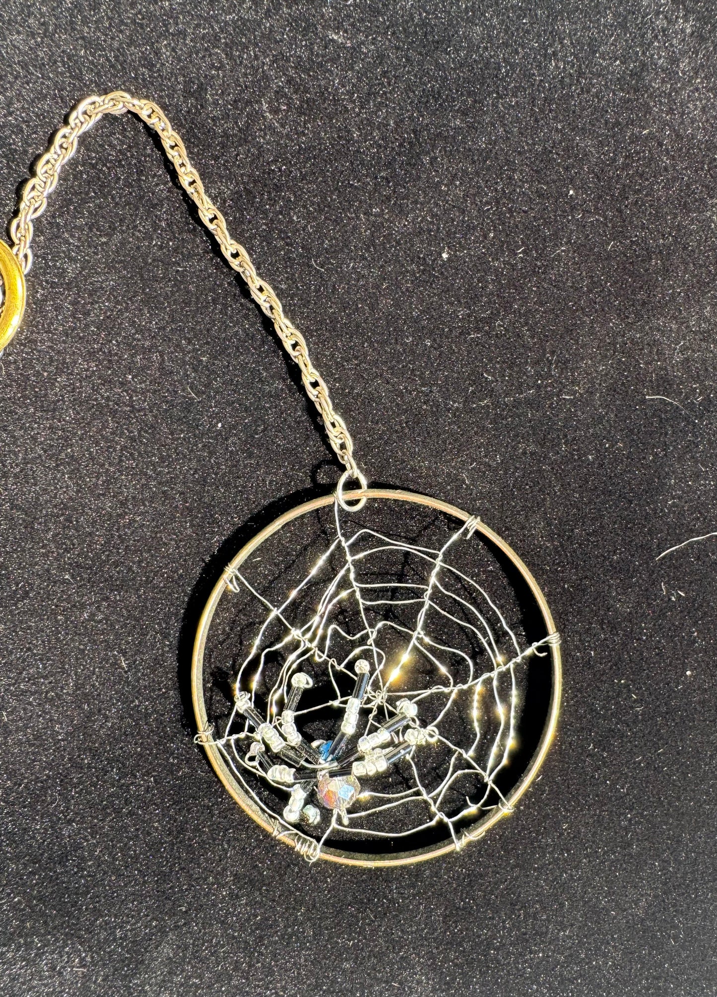 Handmade Beaded Crystal Christmas Spider Ornament Blue, Black and Clear