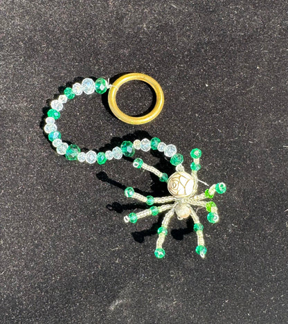 Green Beaded Spider Mini Suncatcher Ornament Rearview Mirror Decor