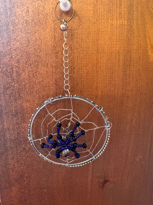 Handmade Christmas Spider Ornament in Black and Royal Blue