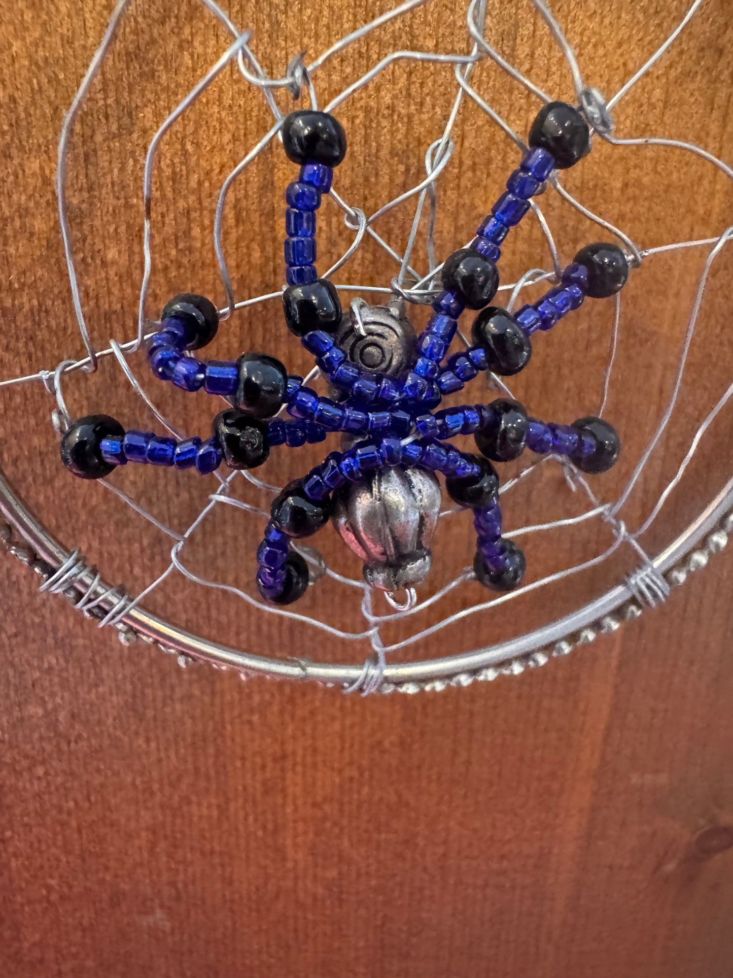 Handmade Christmas Spider Ornament in Black and Royal Blue