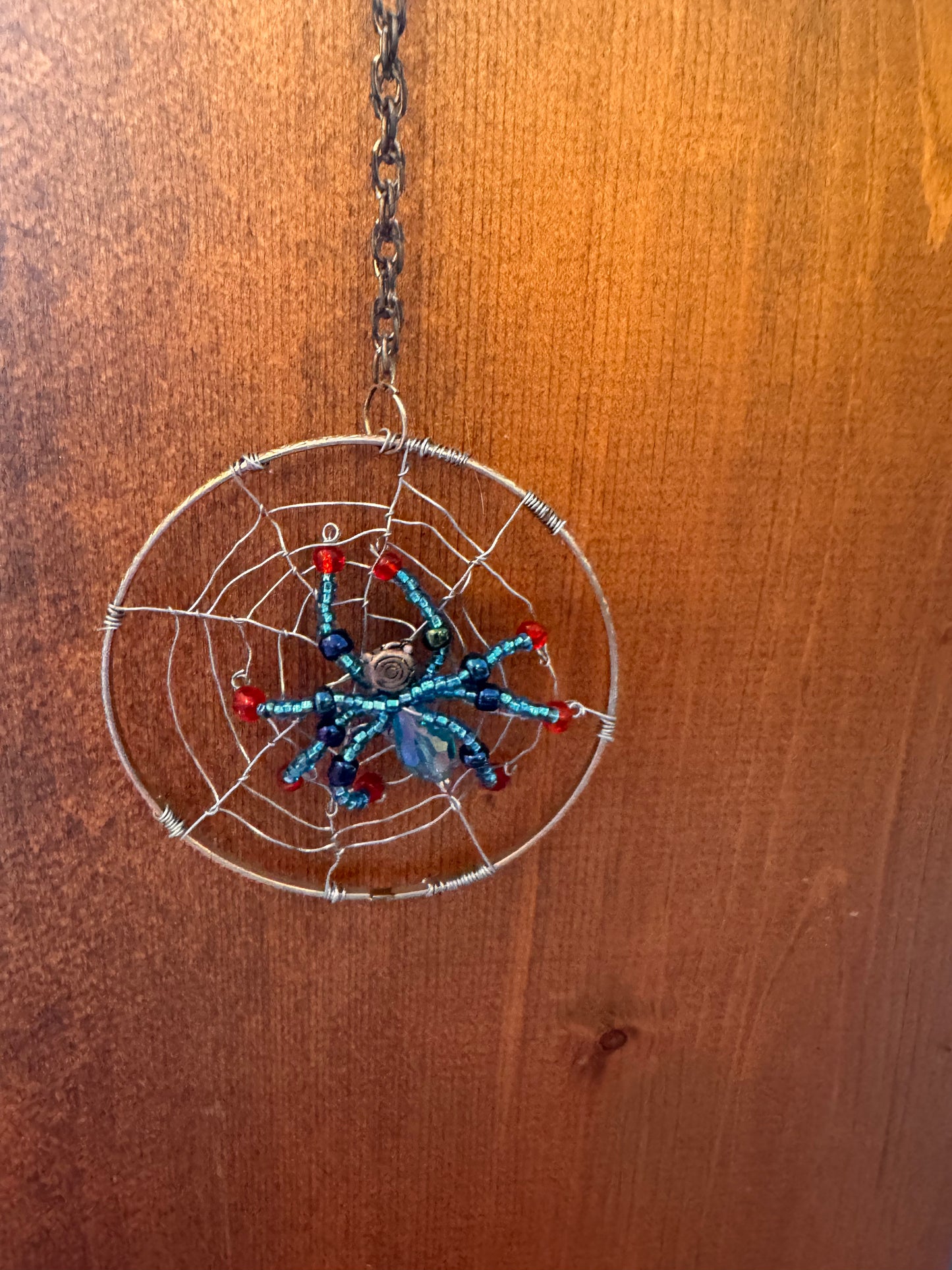 Handmade Christmas Spider Ornament Ice Blue with Black and Red Highlights