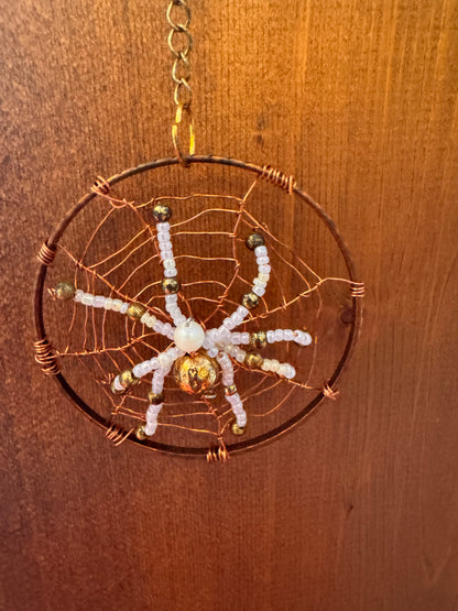Handmade Pearl and Gold Colored Beaded Christmas Spider Ornament