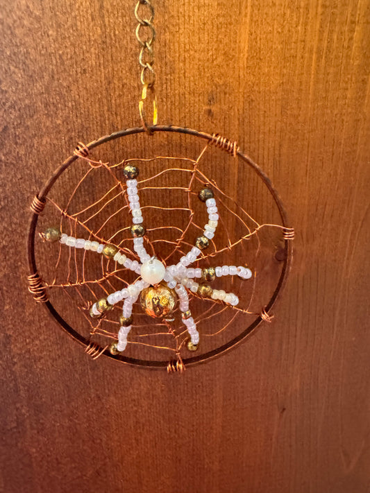 Handmade Pearl and Gold Colored Beaded Christmas Spider Ornament