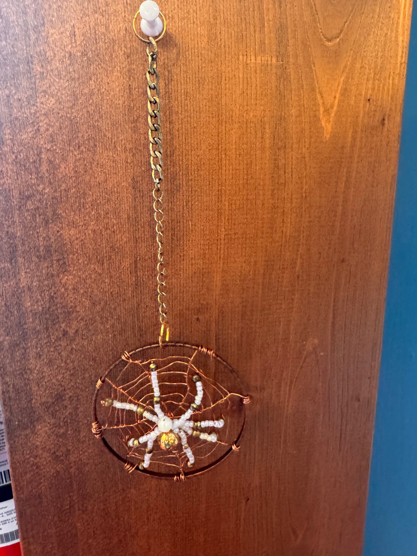Handmade Pearl and Gold Colored Beaded Christmas Spider Ornament