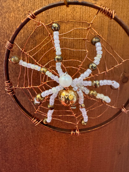 Handmade Pearl and Gold Colored Beaded Christmas Spider Ornament