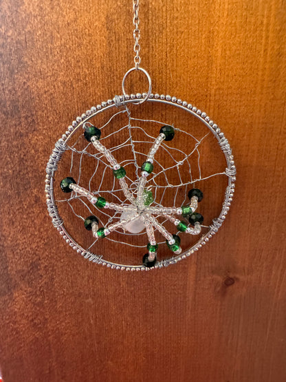 Handmade Christmas Spider Ornament Clear with Green and Black Accents