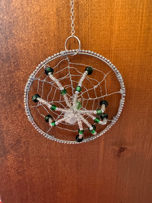 Handmade Christmas Spider Ornament Clear with Green and Black Accents