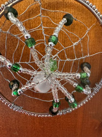 Handmade Christmas Spider Ornament Clear with Green and Black Accents