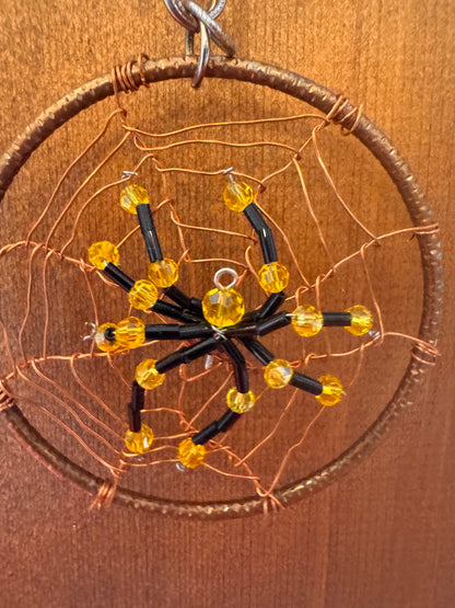 Handmade Christmas Spider Ornament in Black with Yellow Accents