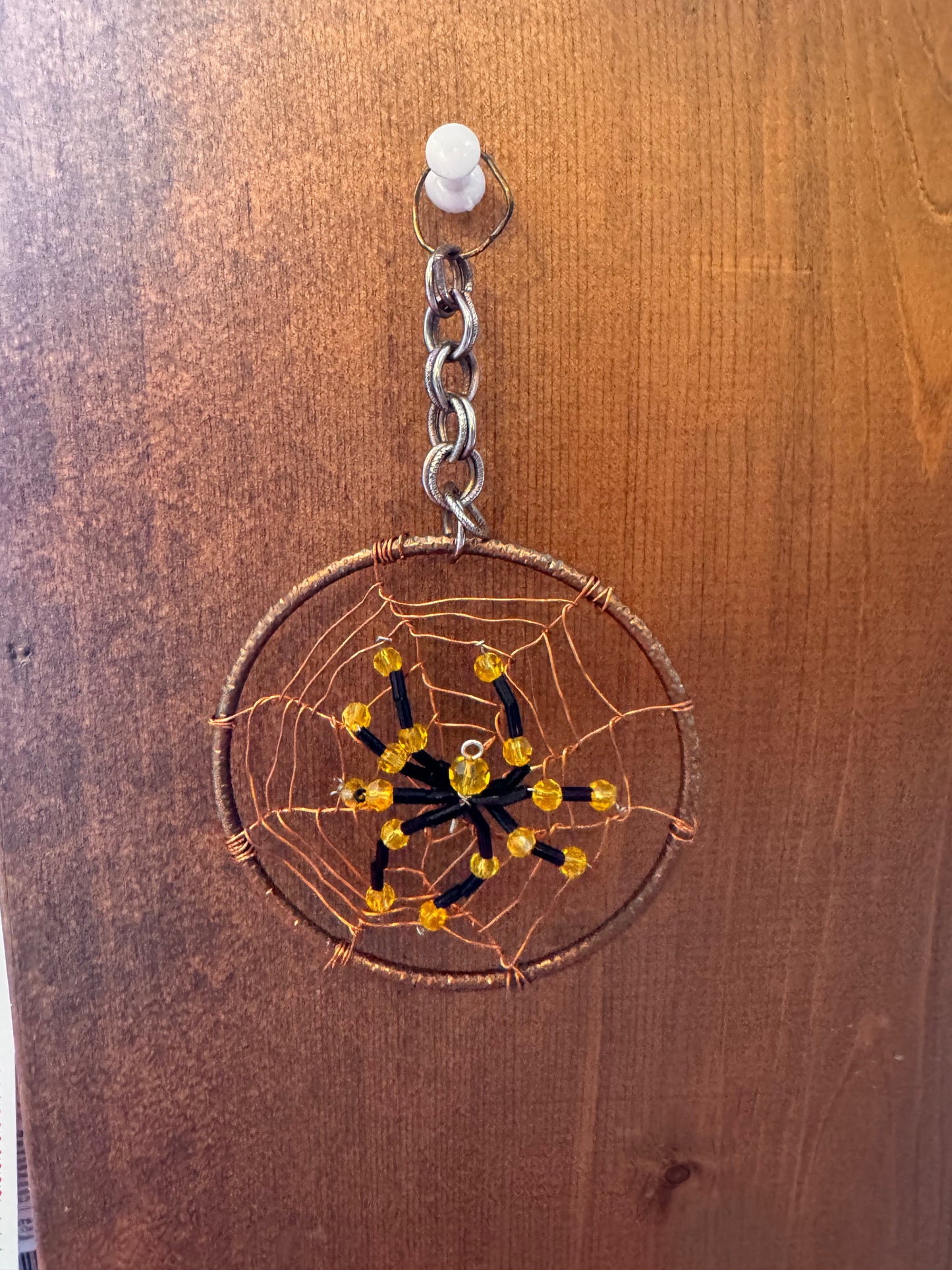 Handmade Christmas Spider Ornament in Black with Yellow Accents