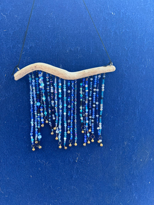 Shades of Blue Suncatcher on Driftwood