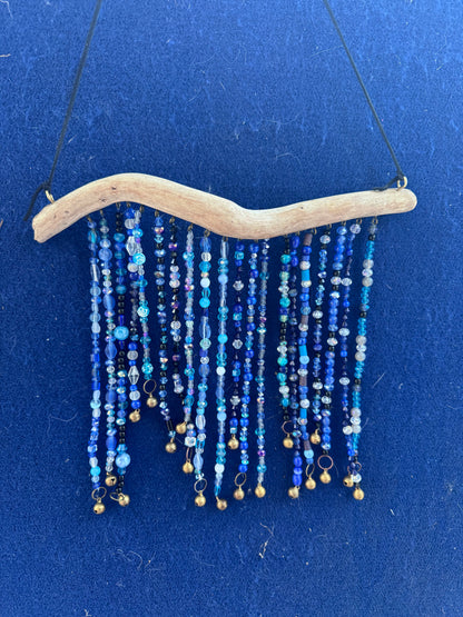 Shades of Blue Suncatcher on Driftwood