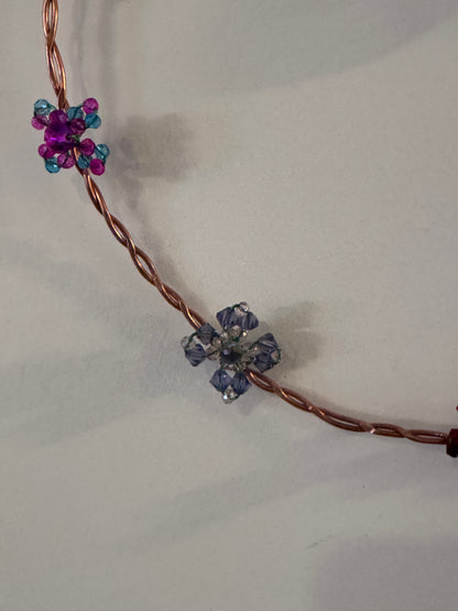 Crystal Suncatcher Wreath with Beaded Flowers and Hanging Crystal Teardrop