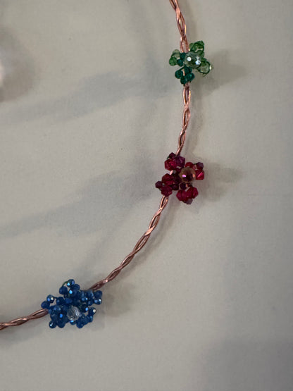 Crystal Suncatcher Wreath with Beaded Flowers and Hanging Crystal Teardrop