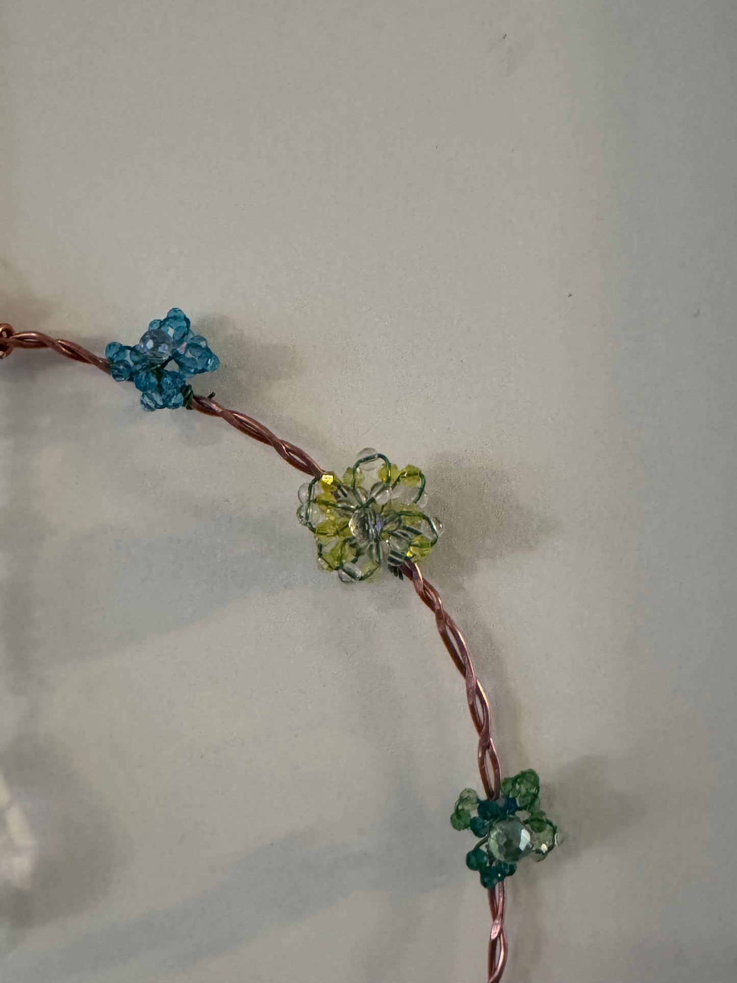 Crystal Suncatcher Wreath with Beaded Flowers and Hanging Crystal Teardrop