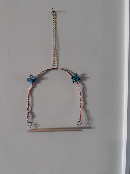 Hummingbird Perch with Green Blue Flowers