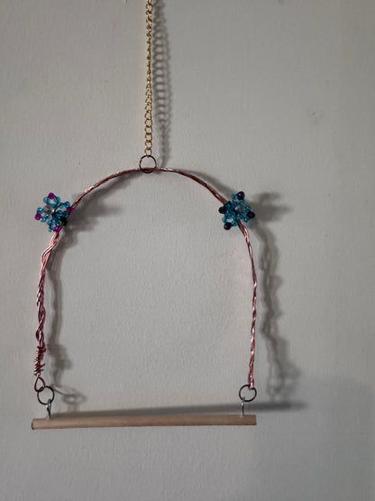 Hummingbird Perch with Green Blue Flowers