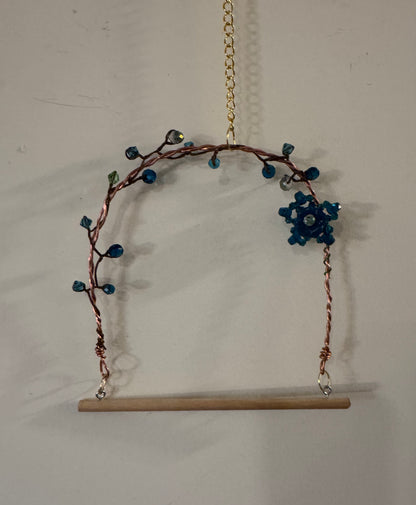 Hummingbird Perch with Teal Flower and Vine