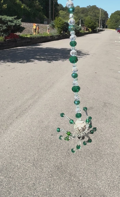 Green Beaded Spider Mini Suncatcher Ornament Rearview Mirror Decor