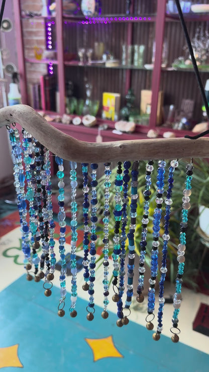 Shades of Blue Suncatcher on Driftwood