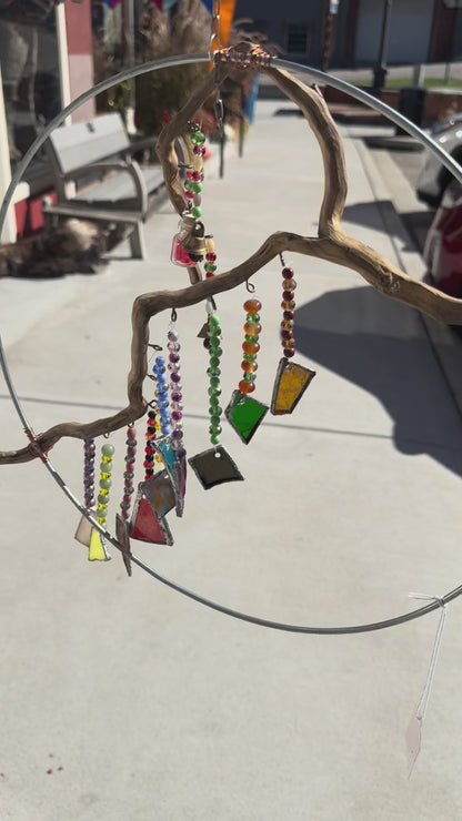 Crystal Multicolor Suncatcher in Metal Hoop with Stained Glass Pieces
