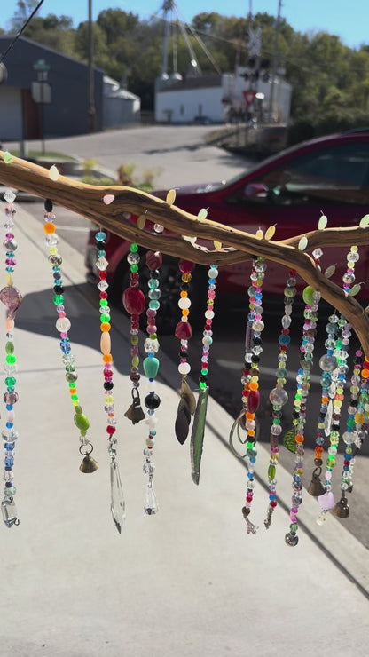 Boho Home and Garden Suncatcher Made with Crystals and Repurposed Jewelry and Beads